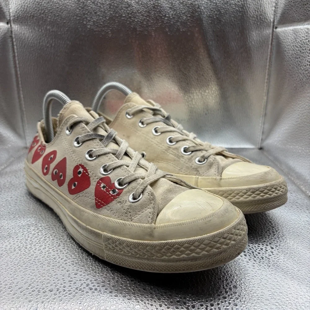 Size M7/W9 Converse Comme Des Garcons Play Beige Unisex Multi Heart Sneaker Shoe